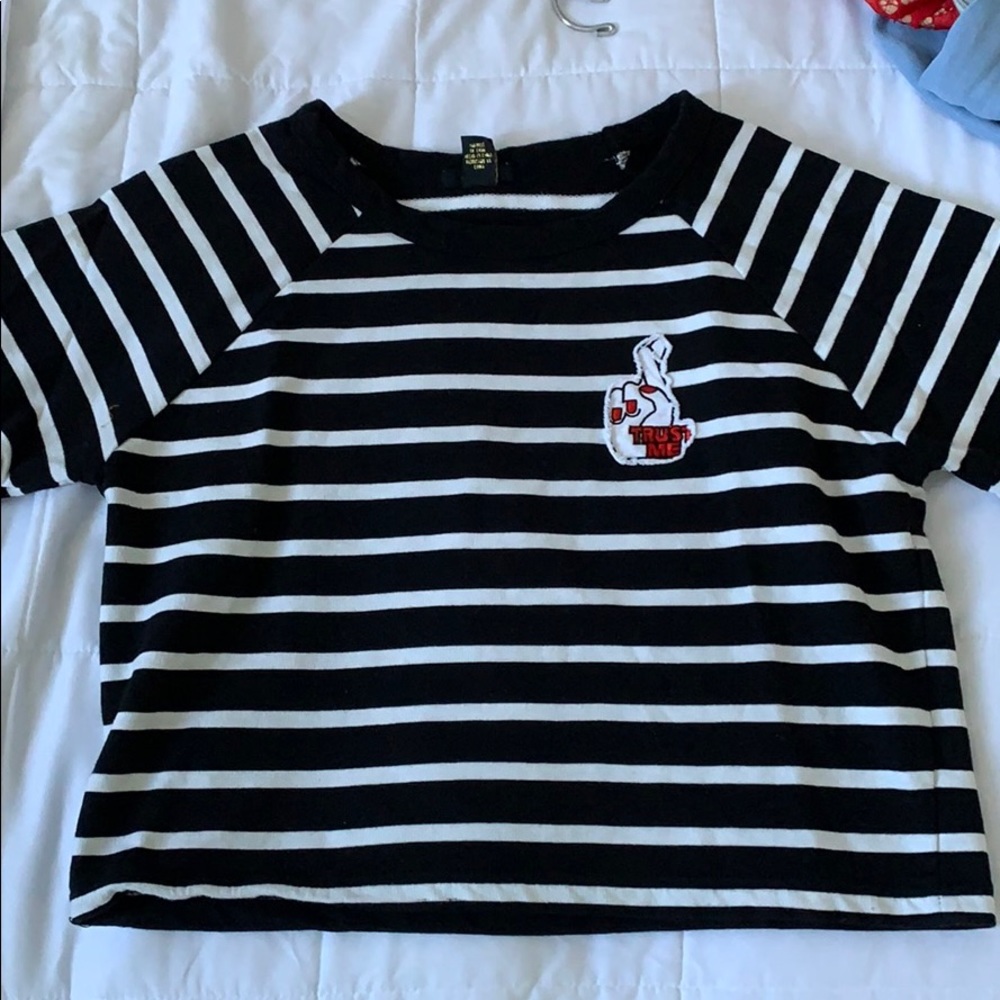 Black and white striped crop top